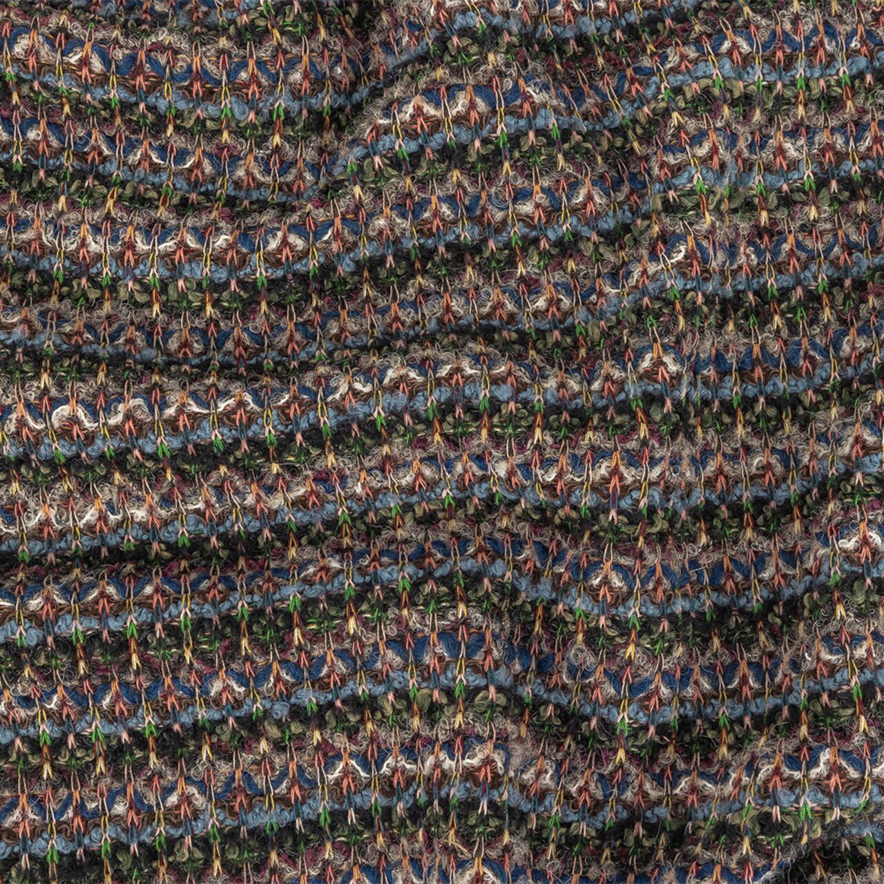 1 Yard Italian Navy, Dusty Blue and Green Striped Boucle Wool Sweater Knit 58’’ Width